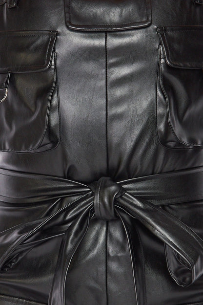 Vegan Leather Cargo Pocket Jogger Jumpsuit