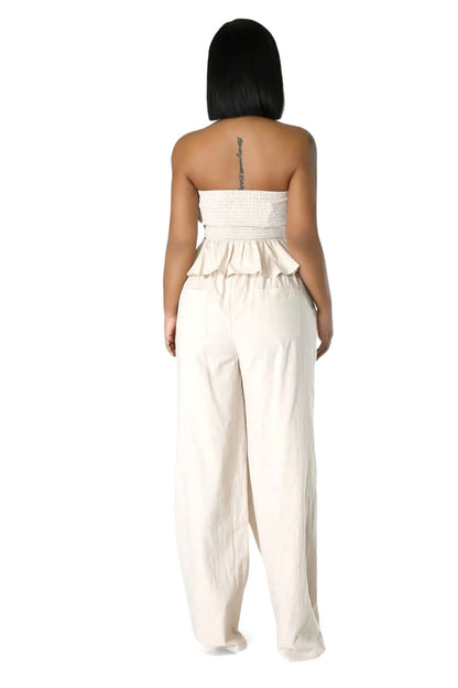 Two Piece Elastic Peplum Top & Pants Set