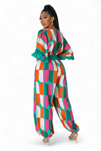 Print V-neck Jumpsuit {Oversized}