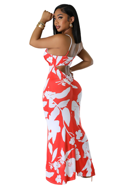 V-Neck Tropical Maxi Dress